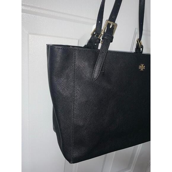 Tory Burch Black Leather Tote Bag With Gold Hardware - Picture 3 of 8